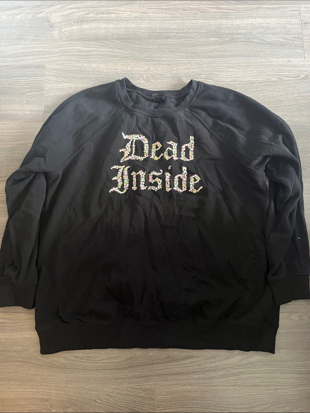 torrid Black Crewneck Sweater with Floral 'Dead Inside' Graphic